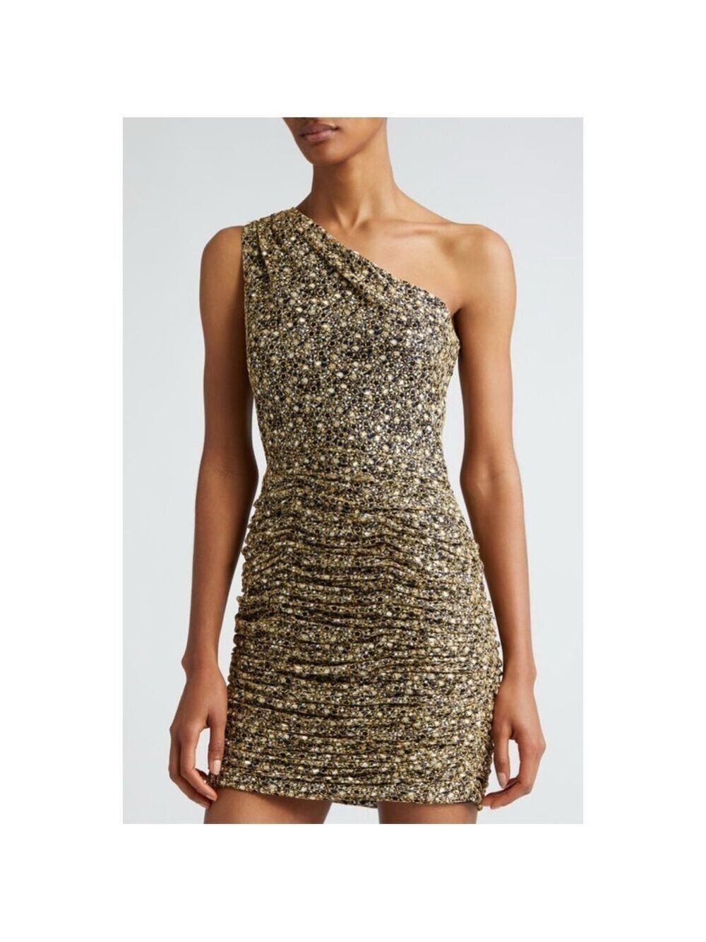 Women's Ramy Brook One Shoulder Dress Size 2 Gold Black